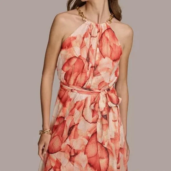 NWT DONNA KARAN | Halter Sleeveless Floral Midi Dress - Picture 5 of 9